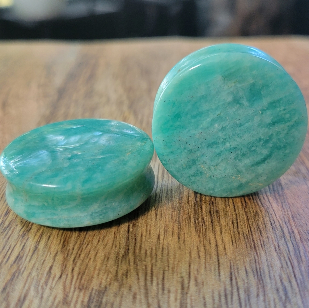 Green Amazonite Stone Plug Pair - Natural Gemstone Ear Gauges